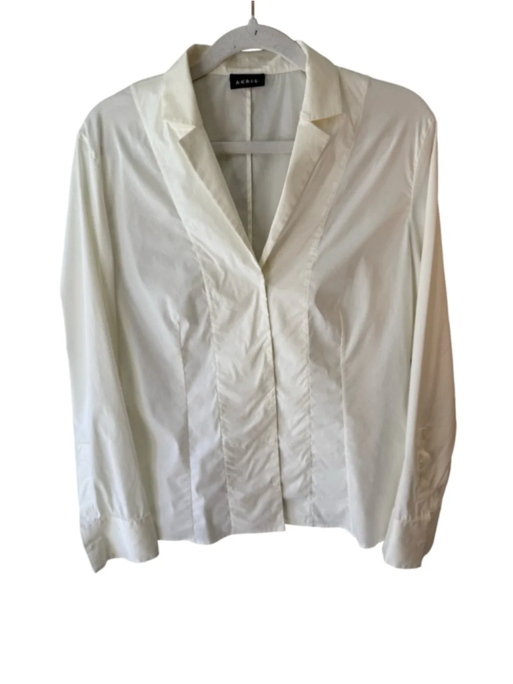 Akris Ivory Snap Front Stretch Cotton Blouse Shirt Size M Minimalist Business